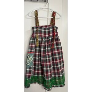 Matilda Jane Girls Size 2 Plaid Knot Dress Red Green Floral Lace Trim USA Made